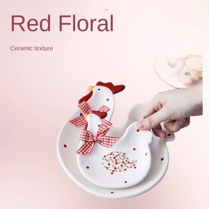 Assiette en céramique rouge à motif de dessin animé en forme de poulet, pour dessert, <span class=keywords><strong>petit</strong></span>-déjeuner, thé de l'après-midi, style moderne et simple, forme irrégulière, <span class=keywords><strong>Chine</strong></span> - Product Image 2
