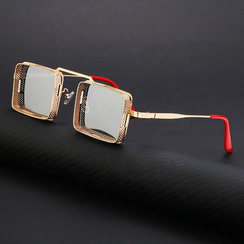 Óculos de sol masculino punk, óculos escuros de armação de metal antirreflexo, quadrado 2022