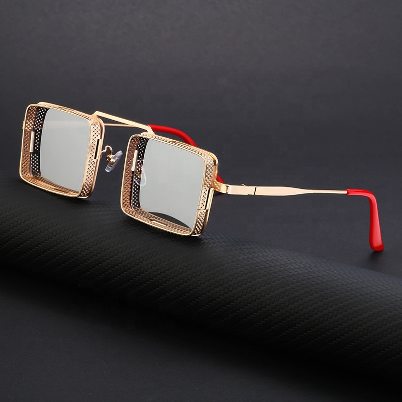 Wholesale anti glare fancy shades hollow out metal frame designer sun glasses steam punk square mens sunglasses 2022