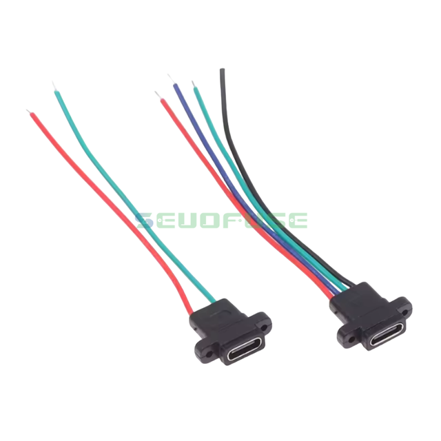 USB Waterproof Connector Type-c Wire Type Female Socket 2P/4P with Wire Charging Female Socket