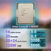 I5 13600K prosesor 14 core (6P + 8E) 20 benang 3.50GHz Base 5.10GHz Turbo LGA 1700 24MB 125W TDP