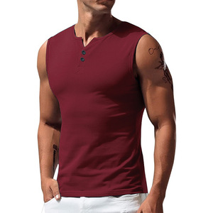 Camisetas Deportivas Personalizadas para Hombre, Cuello Henley sin Botones, Ajuste Delgado, Elásticas, Sin Mangas, de Secado Rápido, Personalizables, de Malla, para Gimnasio - Product Image 4