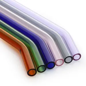 Pailles en verre incurvées colorées Borosilicate, réutilisables, 20cm, 8mm