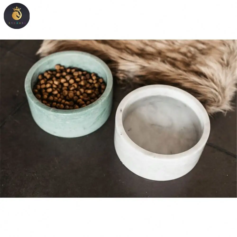 Zarif dekor doğal mermer yuvarlak köpek kedi Pet gıda su kasesi doğal mermer depolama kasesi mermer hayvan mama kabı