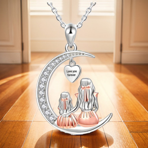 Collar con Colgante <span class=keywords><strong>de</strong></span> Luna y Corazón <span class=keywords><strong>de</strong></span> Aleación <span class=keywords><strong>de</strong></span> Zinc con Diamantes, Regalo <span class=keywords><strong>de</strong></span> Joyería para el Día <span class=keywords><strong>de</strong></span> la <span class=keywords><strong>Madre</strong></span>, Te Amo por Siempre, para Mamá e Hija - Product Image 6