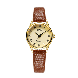 Montre à quartz pour femme en cuir véritable fin, style vintage, avec cadran romain et bracelet en peau de serpent dorée - Product Image 5