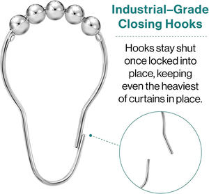 Un ensemble <span class=keywords><strong>de</strong></span> 12 crochets <span class=keywords><strong>de</strong></span> <span class=keywords><strong>rideau</strong></span> <span class=keywords><strong>de</strong></span> <span class=keywords><strong>douche</strong></span> en acier inoxydable sans rouille, boules <span class=keywords><strong>à</strong></span> rouleaux robustes, <span class=keywords><strong>anneaux</strong></span> <span class=keywords><strong>de</strong></span> <span class=keywords><strong>rideau</strong></span> <span class=keywords><strong>pour</strong></span> tringles <span class=keywords><strong>de</strong></span> baignoire - Product Image 6