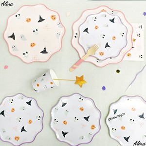 DAMAI Halloween – Vaisselle jetable tendance : Assiettes, gobelets, serviettes en papier personnalisées – Motifs fantômes, citrouilles et crânes mignons pour vos fêtes - Product Image 1