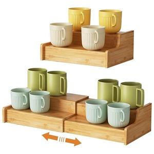2-Tier mở rộng tre Countertop cốc cà phê chủ đa chức năng tách trà giá tổ chức nhà bếp lưu trữ nhà tủ - Product Image 1