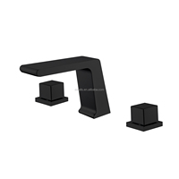 Keran Wastafel Kamar Mandi Modern Berbahan Kuningan Hitam dengan Pegangan Ganda, Pemasangan di Dinding, Inti Katup Keramik, dan Instalasi 3 Lubang