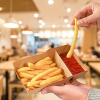 Boîte à frites rigide en papier kraft biodégradable et recyclable à deux compartiments, écologique, jetable, de qualité alimentaire, pour snacks