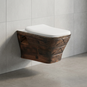 Cuvette de toilette en céramique monobloc de style européen, housse de siège souple à effet bois, réservoir dissimulé, sanitaires pour toilettes - Product Image 1