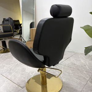 Fauteuil de Barbier en Cuir Noir Pivotant et Inclinable, Chaise de Coiffure avec Base Ronde Dorée - Product Image 2