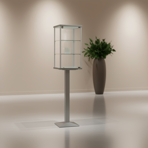 Modern Showcase With Aluminium <b>Frame</b> 45x45x195cm Light <b>Grey</b> Glass Display Case Adjustable Shelves Lockable Door - Product Image 3