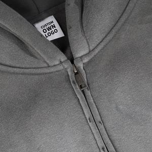 Sweat à capuche pull surdimensionné pour hommes en coton vierge vieilli personnalisé de vente en ligne avec fermeture à glissière sweat à capuche lavé à l'acide pour hommes - Product Image 4