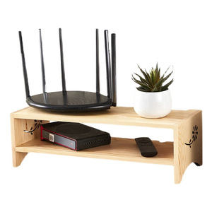 Solid Wood <b>Router</b> Stand 2 Tier Living Room Storage Shelf With Cable Management For Set Top <b>Box</b> And Remote Control - Product Image 4