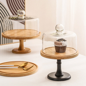 Support à gâteau en bois Huana Wood Products avec dôme en verre, plateau rotatif pour présentation de desserts, cupcakes et pâtisseries - Product Image 3