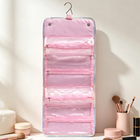 Trousse de Toilette Suspendue Esthétique en Similicuir Holographique Irisé pour Femme, Pochette Transparente Imperméable, Sac de Voyage Enroulable pour Articles de Toilette