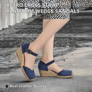 Retro Fashion Latest Design Cross Strap Spring Comfortable Genuine Leather Suede Anti-Slippery Platform Wedge Sandals for Women - Product Image 2