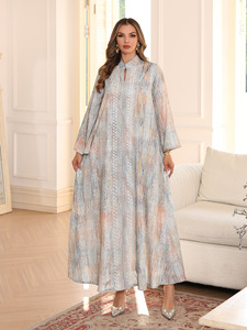 Abaya de Dubaï pour <span class=keywords><strong>femme</strong></span>, robe musulmane imprimée avec strass, robe longue ample, caftan arabe de fête, Jalabiya Ramadan, Abayas - Product Image 4
