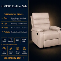 Manueller Relaxsessel aus PU-Leder, Einzelsitzer-Sofa, Liegestuhl mit Fußstütze und Seitentasche, Beige, für das Wohnzimmer