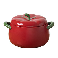 Bol à soupe/ramen en céramique TG-capacity, mignon en forme de tomate, avec couvercle de couleur sous-glaçure de haute qualité et doubles poignées anti-brûlures
