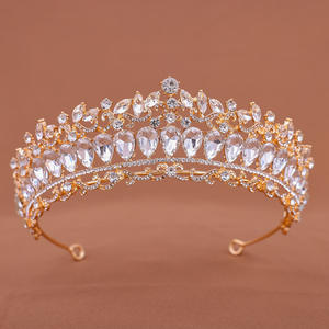 Bandeau de mariage couleur or baroque cristal couronnes de mariée diadèmes bijoux de cheveux accessoires femmes <span class=keywords><strong>strass</strong></span> chapeaux reine diadème - Product Image 1