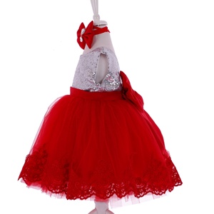 ชุดเดรสลูกไม้สีแดงสำหรับเด็กแรกเกิดชุดปาร์ตี้วันเกิดดีไซน์ใหม่ฤดูใบไม้ผลิฤดูร้อน - Product Image 3