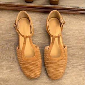 2026 Summer New Retro Woven Women Roman Sandals Hollow Mary Jane <b>Block</b> Heel Closed Toe slip on Shoes for Outdoor Daily Wear - Product Image 3