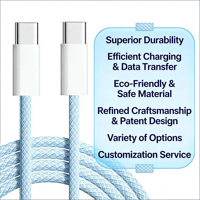 Kabel USB C ke C Tahan Lama PD 60W Pengisian Cepat, Berwarna-warni, Terbuat dari Bahan Kepang, Panjang 1M 2M, dengan Uji Ayunan 8000, dan Inti Tembaga Murni untuk Ponsel Tipe-C