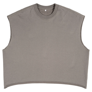<strong>Men</strong> Boxy Cropped Quick Dry Ribbed Cotton Custom Print Logo Crewneck Loose Sleeveless <strong>Sleeve</strong> T-shirts Sport Gym <strong>Vest</strong> - Product Image 3