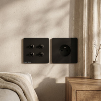 Interruptor de Pared Retro de Acero Inoxidable Negro Mate Vintage, Interruptor de Palanca de 2 Vías IP20 16A, Enchufe USB Tipo C Francés para la UE, 220V