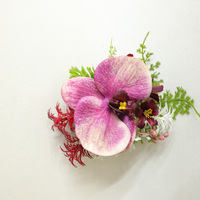 Boutonniere Anggrek Kain Ungu Buatan Tangan, Korsase Buatan untuk Pernikahan, Pengantin Pria, Acara Formal Natal - Gaya Eropa