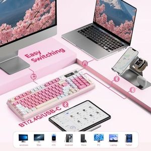 Teclado Inalámbrico OEM ODM S99pro Rosa, Teclado para Juegos <span class=keywords><strong>de</strong></span> Tamaño Completo, Color Crema, Tri-Modo, Bluetooth, Inalámbrico 2.4GHz, Retroiluminación RGB, Perilla Multimedia - Product Image 4
