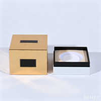 Boîte cadeau rigide en papier doré haut de gamme personnalisée avec gaufrage et couvercle à fenêtre noire scintillante pour bougie