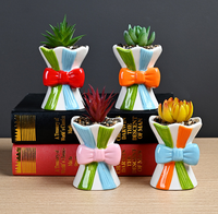Pot de fleurs décoratif en céramique mignon avec nœud et trou de drainage, décoration de chambre Coquette pour adolescentes