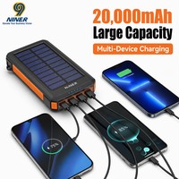 Batterie externe sans fil à énergie solaire 20 000 mAh, chargeur étanche, source d'alimentation mobile portable d'urgence pour l'extérieur