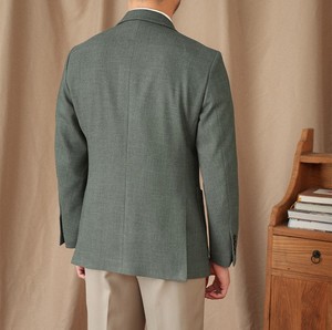 Veste de costume pour <span class=keywords><strong>homme</strong></span> en <span class=keywords><strong>jean</strong></span> bleu de haute qualité, décontractée, respirante, extensible, à simple boutonnage, à revers en pointe, coupe ajustée, <span class=keywords><strong>blazer</strong></span> sport pour <span class=keywords><strong>homme</strong></span> - Product Image 5