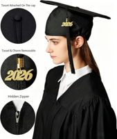 Ensemble de Robe de Cérémonie de Remise des Diplômes Personnalisable en Polyester Mat avec Toque, Ruban et Écharpe – Tenue Académique Noire Unisexe pour Adulte, Cérémonie Scolaire