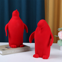 Figurine de pingouin rouge en céramique, mignonne et moelleuse, 10 pouces, finition velours, statue animale pour salon, étagère, table, décoration intérieure, ornement