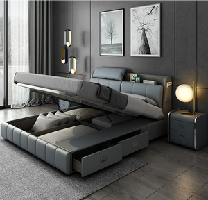 Ailichen phòng ngủ chính 1.8m 1.5m đôi da GiườNg Lưu trữ Tatami giường + Nệm cao su 1.5*2.0 khung giường - Product Image 3