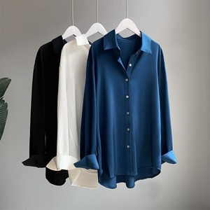 Blus Satin Wanita Musim Semi dan Gugur, Model Longgar Retro Gaya Hong Kong, Fashion Terbaru 2025, Lengan Panjang - Product Image 1