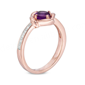 Women's Heart-Shaped <b>Amethyst</b> with Oval Cut Diamond Gemstone <b>Rings</b> for Wedding Momenatomic Jewelry - Product Image 3