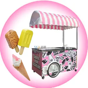 2024 Mobile Pizza Popcorn Food Truck Ice Cream Hand Push Cart With Display Freezer