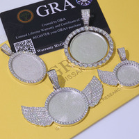 NUOYA 925 Sterling Silver Moissanite Photo Pendentif Double Face Cercle Rotatif Glacé Personnalisé Mémoire Bijoux Cadeau pour Femmes