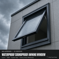 Ventana de Aluminio con Toldo Superior, Certificación NOA CE, Impermeable, Insonorizada, Bajo Consumo, Exterior, OEM, Personalizada, Directo de Fábrica