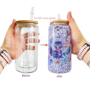 Verre à bière double paroi en forme de canette de 12 oz avec paillettes et effet boule à neige, idéal pour la sublimation et le vinyle – Expédition depuis l'entrepôt américain - Product Image 1