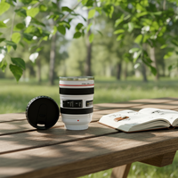 Tasse en acier inoxydable à double paroi en forme d'objectif d'appareil photo, mug à café avec couvercle à bec verseur