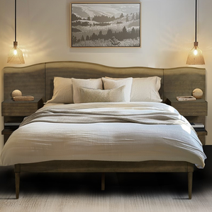 Base de Cama Queen Moderna Ajustable con Cabecero de Borde Natural y Mesitas de Noche/Armarios Integrados, Diseño Lujoso - Product Image 2