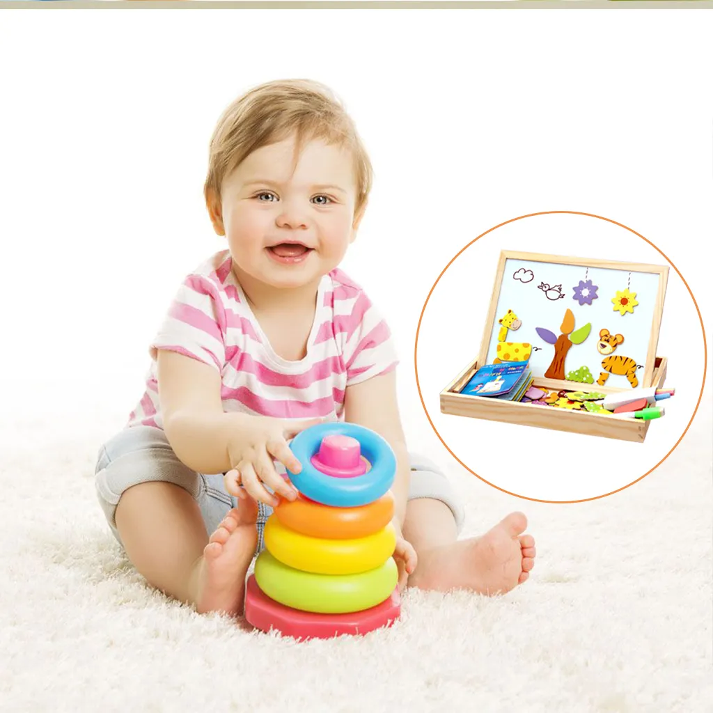 Kids Wooden Drawing Board Toys Set 3D Jigsaw Educational Magnetic Animal Puzzle 2022 Magnetic Writing Drawing Toys For Kids